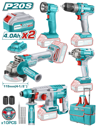 Picture of Lithium-Ion 5Pc Industrial Combo kit (Impact Wrench, Drill, Angle Grinder, Work lamp and Rotary hammer)