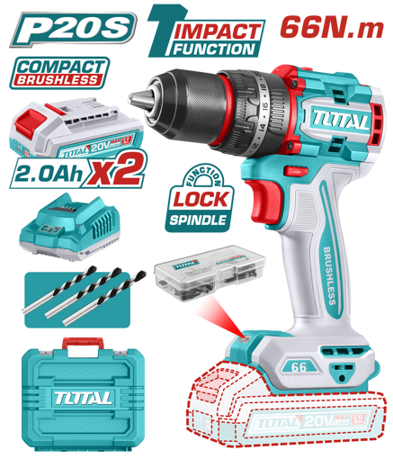 Picture of Lithium-Ion 20V Compact Brushless Cordless Impact Drill 66N.m includes battery and charger