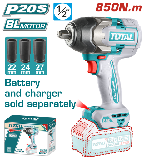 Picture of Lithium-Ion Cordless Impact Wrench 1/2" 850Nm Brushless Motor
