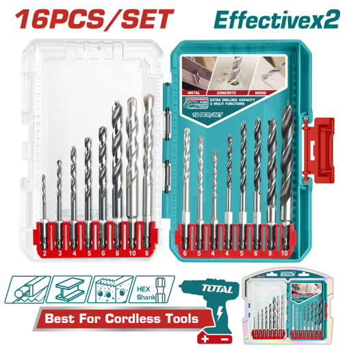 Picture of 16Pcs Metal, Masonry and Wood Drill bit set